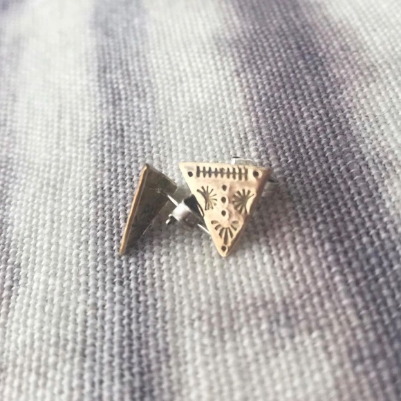 Hand stamped brass and sterling silver earrings - Picture 3 of 3